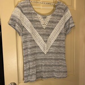 Gray and white open back shirt